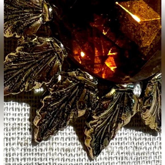 Signed Emmons Flower Brooch with faux Topaz Center - Picture 2 of 4